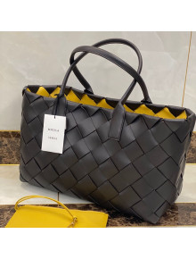 Bottega Veneta Large Tote Bag in Woven Lambskin Black/Yellow 2021