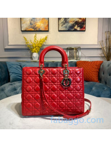 Dior Lady Dior Large Tote Bag in Red Cannage Lambskin 2020