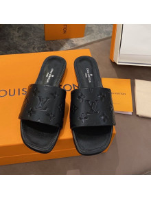 Louis Vuitton Revival Flat Slide Sandals in Monogram Embossed Calfskin Black 2021