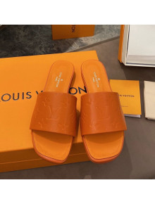Louis Vuitton Revival Flat Slide Sandals in Monogram Embossed Calfskin Orange 2021