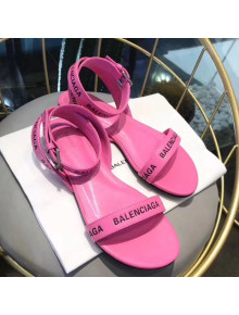 Balenciaga Allover Logo Round Flat Sandal Pink 2019