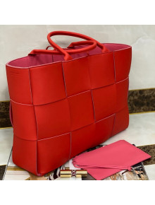 Bottega Veneta Maxi Arco Tote Bag in Woven Lambskin Red 2021 620623