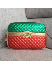 Gucci Matelassé Laminated Leather small shoulder bag 541061 Green/Red 2018