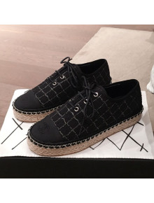 Chanel Check Tweed Lace-Ups Espadrille Sneakers G36140 Black 2020