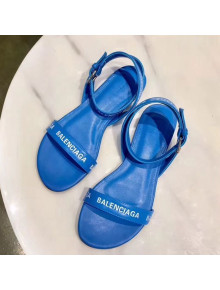 Balenciaga Allover Logo Round Flat Sandal Blue 2019