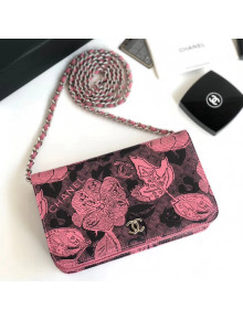 Chanel Printed Lambskin Wallet On Chain WOC Bag Pink 2018