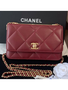 Chanel Quilted Lambskin Wallet on Chain WOC A80982 Burgundy 2019
