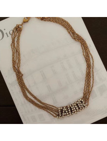 Dior J'Adior Crystal Chain Choker Necklace Aged Gold/Crystal White 2019