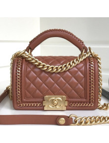 Chanel Chain Trim Quilted Leather Classic Small Boy Flap Top Handle Bag Brown 2019