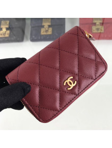 Chanel Quilted Grained Calfskin Classic Zipped Card Holder A84511 Burgundy