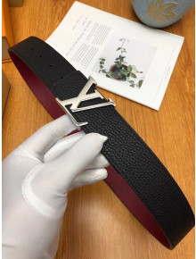 Louis Vuitton Grained Calfskin Reversible Belt 40mm Black/Burgundy/Silver White 03 2019