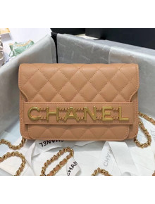 Chanel Calfskin Wallet on Chain With Logo Chain AP1234 Beige 2020
