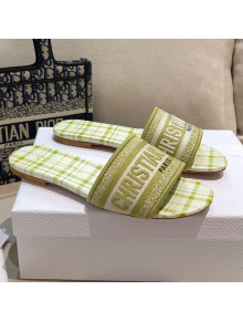Dior Dway Flat Slide Sandals in Lime Green Check'n'Dior Embroidered Cotton 2021 57