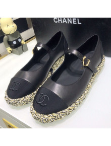 Chanel Leather Braided Trim Mary Janes Ballerinas Black 2021