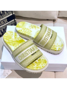 Dior Dway Slide Sandals in Lime Yellow Toile de Jouy Reverse Embroidered Cotton 2021 05