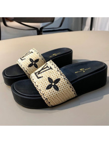 Louis Vuitton Jumbo Raffia Flatform Slide Sandals Black 2021 