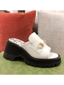 Gucci Leather Mid-heel Slide Sandal with Horsebit White 2021 05
