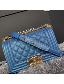 Chanel Iridescent Quilted Grained Leather Classic Small Boy Flap Bag Blue/Gold 2019