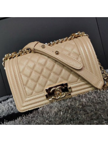 Chanel Iridescent Quilted Grained Leather Classic Small Boy Flap Bag Beige/Gold 2019