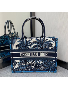 Dior Small Book Tote Bag in Blue Dior Palms Embroidery 2021