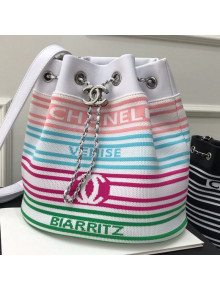 Chanel Knit Stripes Drawstring Bucket Bag AS0464 Multicolor/White 2019