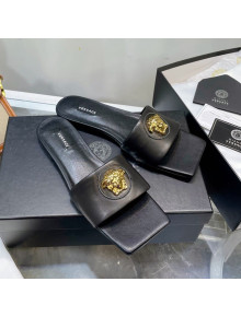 Versace Lambskin Flat Side Sandals Black/Gold 2022 032643