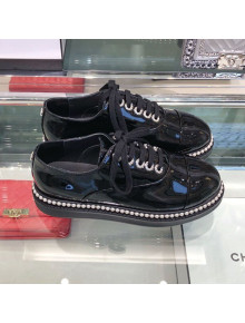 Chanel Patent Calfskin Pearls Lace-ups Sneakers G32357 Black 2019