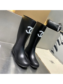 Chanel Vintage Rubber Rain Mid-High Boots Black 2021 06