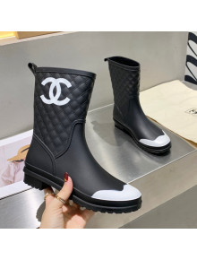 Chanel Vintage Rubber Rain Mid-High Boots Black 2021 07