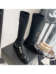 Chanel Patent Leather and Knit Sock High Boots Black 2021