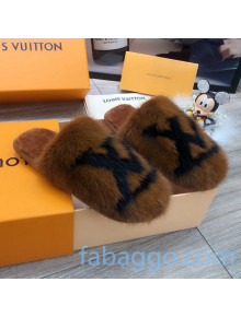 Louis Vuitton LV Mink Fur and Wool Homey Flats Mules Brown 2020