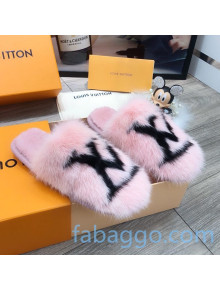 Louis Vuitton LV Mink Fur and Wool Homey Flats Mules Pink 2020