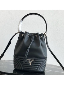 Prada Calfskin Drawstring Bucket Bag 1BH038 Black 2019