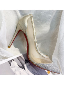 Christian Louboutin Grained Leather Crystal Mesh Pumps 10cm 2021