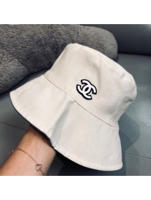 Chanel Contrast CC Nylon Bucket Hat White 2021