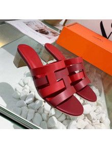 Hermes Calfskin Amica Sandal With 5cm Heel Burgundy/Red 2020