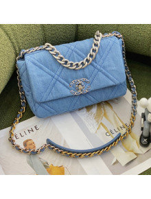 Chanel 19 Washed Denim Small 26cm Flap Bag AS1160 Light Blue 2022 