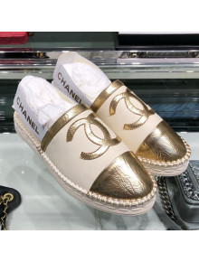 Chanel Slingback Espadrilles G34817 White/Gold 2019