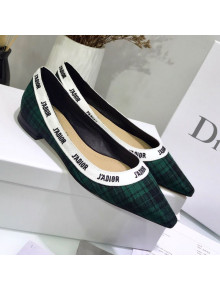 Dior J'Adior Flat Pump in Green Tartan Fabric and Embroidered Ribbon 2019