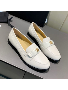Chanel Calfskin CC Strap Loafers White 2021