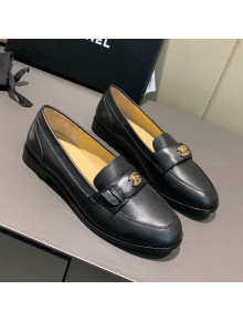 Chanel Calfskin CC Strap Loafers Black 2021