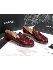 Chanel Patent Leather CC Strap Loafers Burgundy 2021