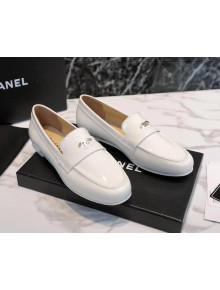 Chanel Patent Leather CC Strap Loafers White 2021
