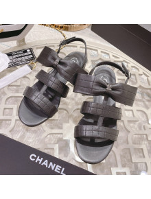 Chanel Quilted Lambskin Flat Sandals with Bow Black 2022 032801