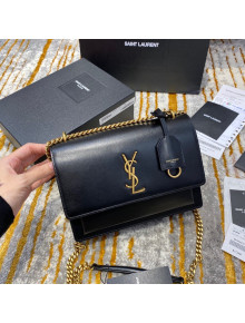 Saint Laurent Sunset Medium Bag in Smooth Leather 442906 Black/Gold 2020
