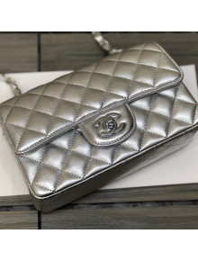 Chanel Metallic Lambskin Classic Mini Flap Bag A69900 Silver 2021