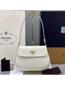 Prada Cleo Brushed Leather Shoulder Bag with Flap 1BD311 White 2021