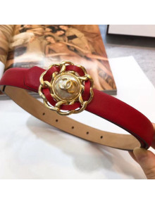 Chanel Leather Belt with Round Buckle 20mm Red