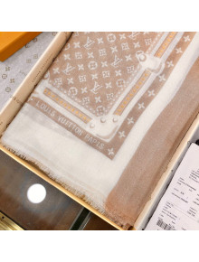 Louis Vuitton Monogram Cashmere Denim Shawl Scarf 200x100cm Beige 2021