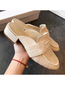 Chanel Quilted Fabric Loafers Mules G34427 Beige White 2019